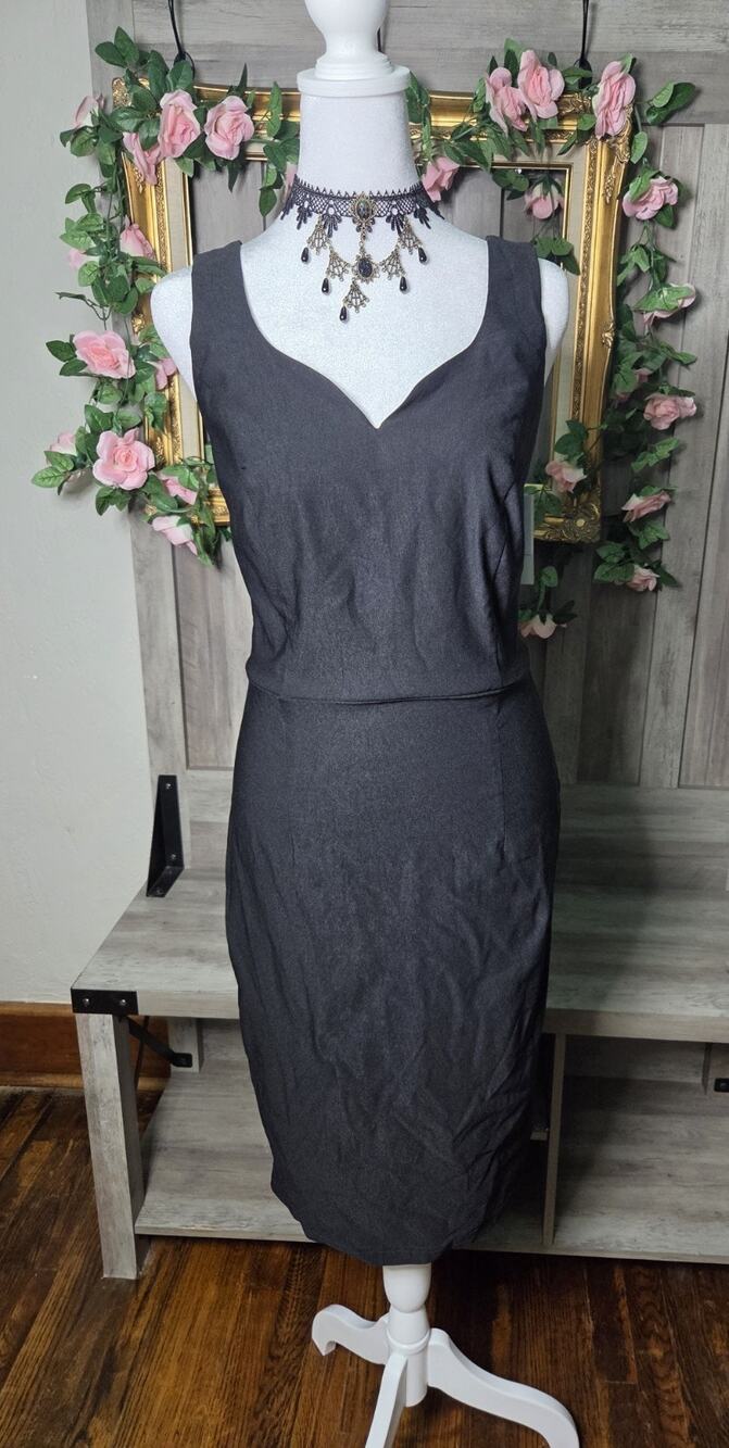 Grace Karin Womens L Black Sheath Dress Sleeveless Sweetheart Neck NWT Midi